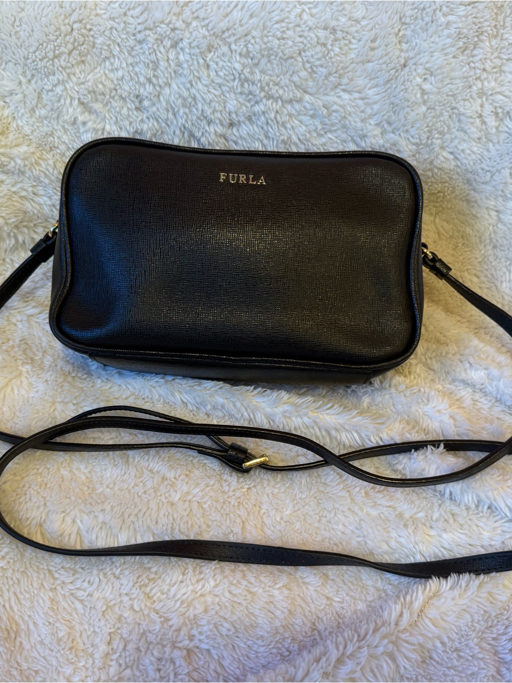 Furla Double Zipper Leather Crossbody Camera Bag